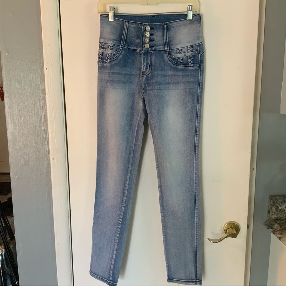 Women's Blue Diva Star High-Waisted Skinny Stretchy Jeans SZ 9 AMAZING ON!